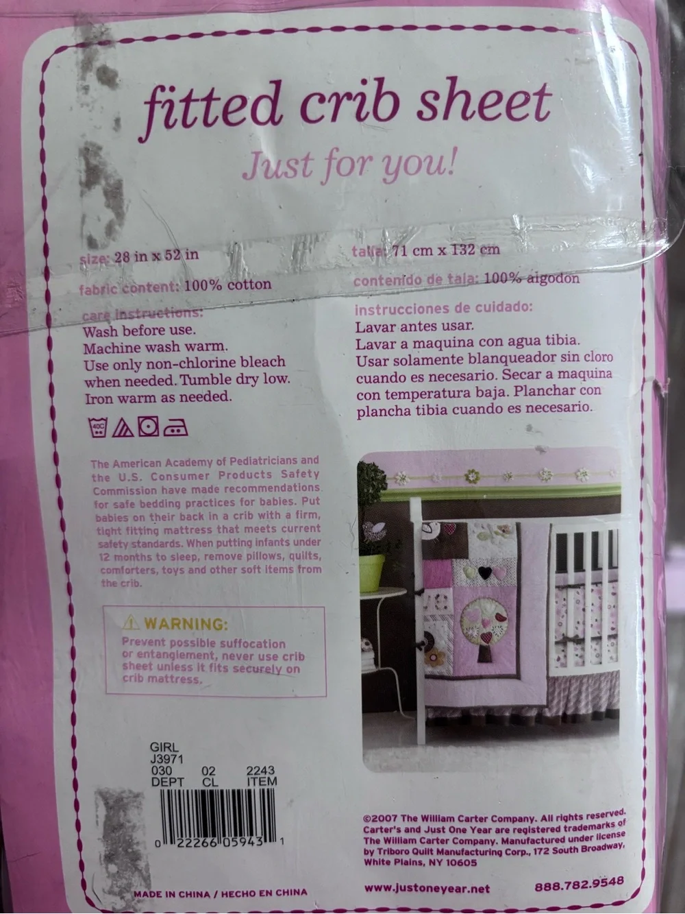Carter's Pink Floral & Bird Crib Sheet